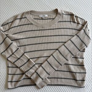 Madewell Cream and Black Crew Neck Sweater